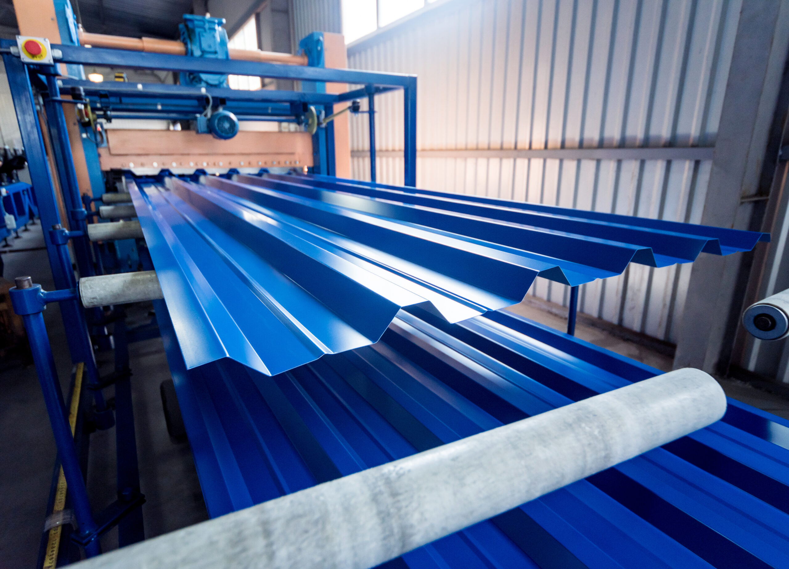 Metal sheet forming machine at the modern metalwork factory.